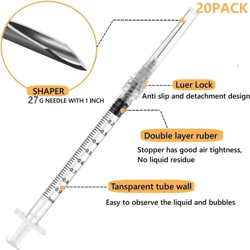 Vista 2 de Luer Lock 1ml 27Ga 1/2 pulgada - Suministros de laboratorio - Jeringas de medición con aguja para uso industrial y científico, rellenado de fluidos