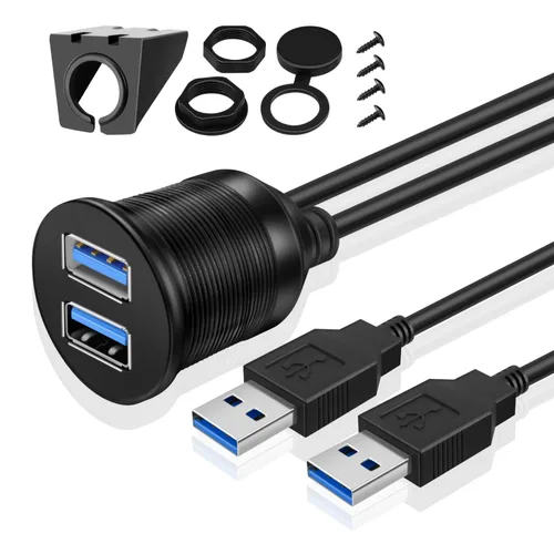 Vista 9 de TNP - Cable de montaje empotrado USB – Panel de salpicadero de 2 puertos, enchufe USB doble, conector de enchufe USB, cable de extensión impermeable