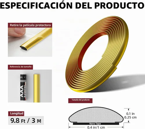 Vista 6 de Moldura de pared para despegar y pegar de 9.8 pies, moldura flexible en forma de D, color dorado mate para protector contra salpicaduras, espejos