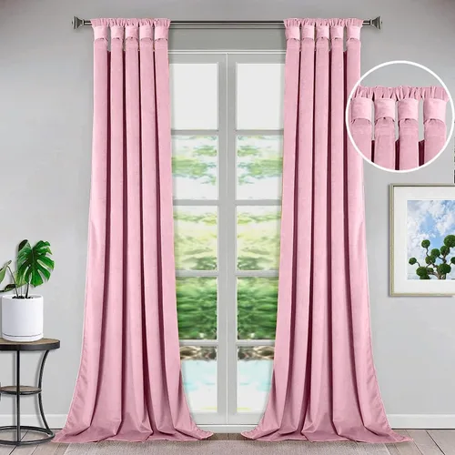 Vista 11 de Bhoomi Collection Cortinas opacas con pestaña superior para sala de estar, cortinas de ventana con aislamiento térmico, oscurecimiento de Rojo Sangre