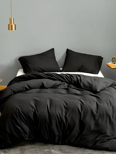 Vista 2 de INDACORIFY Funda de edredón de algodón de color negro, ropa de cama bohemia 100% algodón lavado, funda de edredón tamaño Queen, funda de edredón