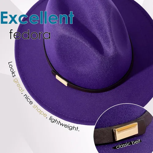 Vista 77 de Sombreros Fedora para hombre, sombrero Panamá de ala ancha con cinturón clásico Unisex Felt Fedora, Adjustable Fit, Breathable Sweatband, All-Day