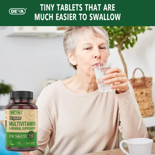 Vista 9 de DEVA Multivitamínico vegano para mujeres y hombres con hierro, vitamina C, E, vitaminas del complejo B, zinc, 90 tabletas pequeñas