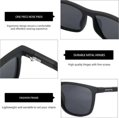 Vista 6 de ZENOTTIC - Lentes de sol polarizados cuadrados para hombre, marco TR90 ligero, 100% bloqueo UV, para conducir, pesca, golf, deportes