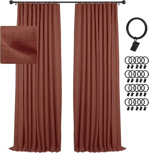 Vista 18 de INOVADAY Cortinas 100% opacas para dormitorio, cortinas opacas de color rosa bebé de 90 pulgadas de largo, cortinas opacas de lino con anillos