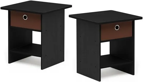Vista 17 de Furinno Dario - Mesa auxiliar / estante de almacenamiento de noche con cajón de contenedor, pino ámbar/negro, 1 paquete, contenedor superior