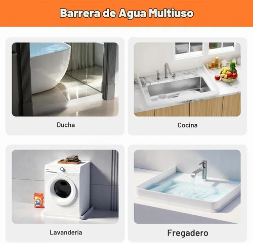 Vista 8 de Barrera de Agua para Umbral de Ducha de 3.8 Pulgadas de Alto, Plegable de 70 Pulgadas, Protector contra Salpicaduras de Agua de Ducha, Bloqueador