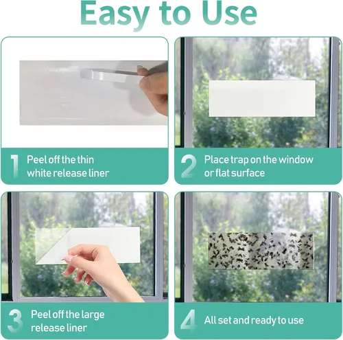 Vista 4 de 60 trampas para moscas de ventana para interiores y exteriores, insectos, insectos, moscas y moscas de la fruta, adhesivo adhesivo para matar