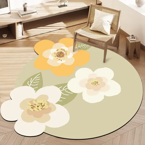Vista 2 de ABREEZE Esterilla de meditación de flores grandes irregulares antideslizante redonda Pilates Yoga Mat de goma natural con superficie de gamuza
