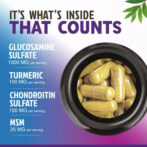 Vista 3 de Complejo de glucosamina condroitina MSM - Suplemento de apoyo articular de fuerza 3X con sulfato de glucosamina, cúrcuma, boswellia - Para