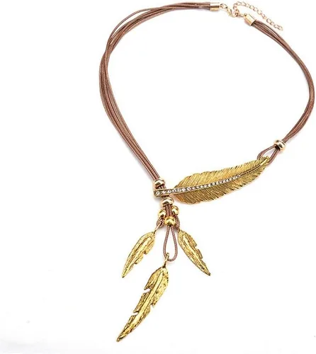 Vista 3 de Collar con colgante de plumas y hojas de estilo bohemio, accesorios de moda para mujer
