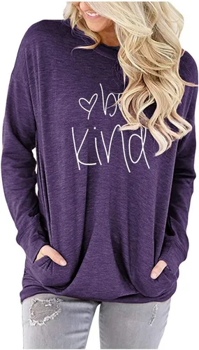 Vista 3 de ONLYSHE - Sudadera de cuello redondo para mujer, camiseta de manga larga informal, holgada