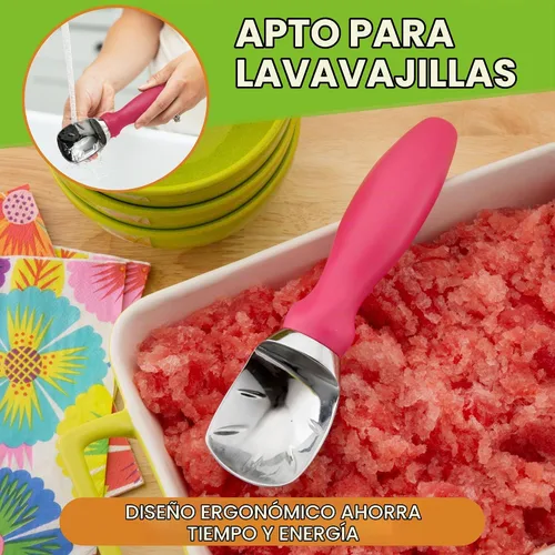 Vista 7 de Spring Chef Cuchara de helado de metal resistente con mango cómodo, color Rosa