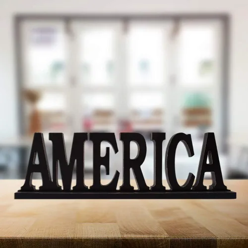 Vista 3 de Letrero de madera rústica de América para decoración del hogar, decoración decorativa de madera con recorte de palabra, decoración de mesa