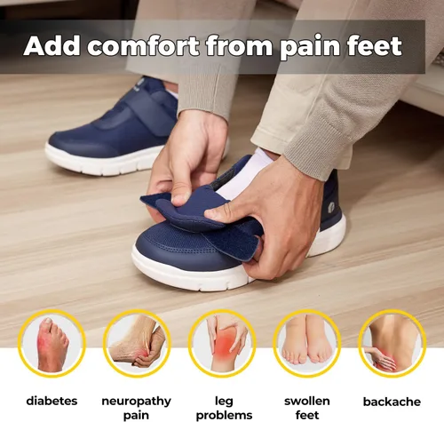 Vista 4 de FitVille Zapatos para diabéticos para hombre, extra anchos, pies hinchados, zapatos para caminar neuropatía, para aliviar el dolor de diabéticos