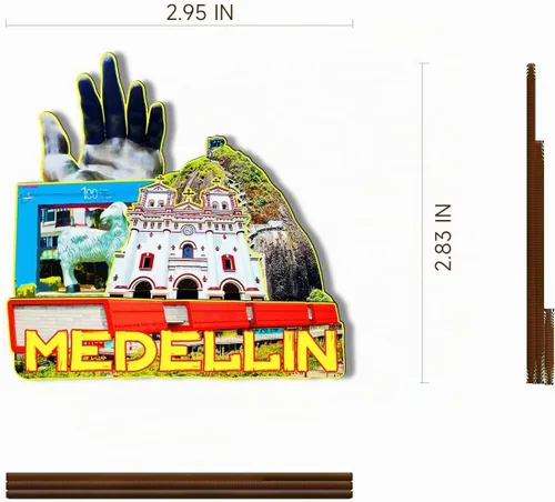 Vista 3 de Medellin Colombia - Imán de madera 3D para nevera, recuerdos coleccionables, decoración hecha a mano, artesanías 2