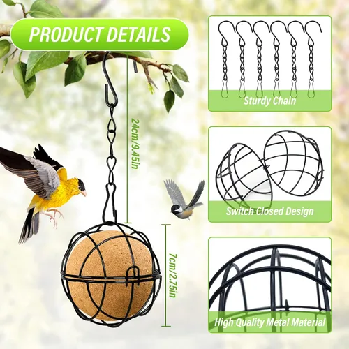 Vista 3 de Longzhuo 6 comederos metálicos para colibríes para colgar en exteriores, bola redonda de sebo a prueba de ardillas, regalos de observación de aves