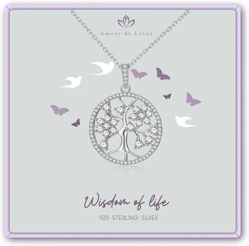 Vista 3 de AMOUR DE LOTUS Collar de árbol de la vida para mujer, collar de plata de ley 925 con circonita cúbica, joyería fina, regalos de joyería para mamá