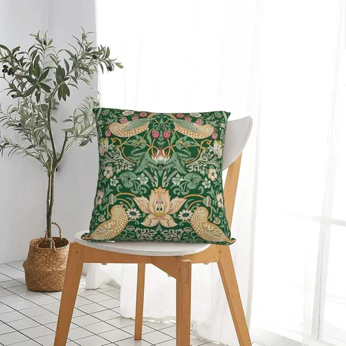 Vista 4 de Fundas de almohada William Morris diseño Strawberry Thief, fundas de almohada decorativas suaves para exteriores, fundas de almohada para decoración