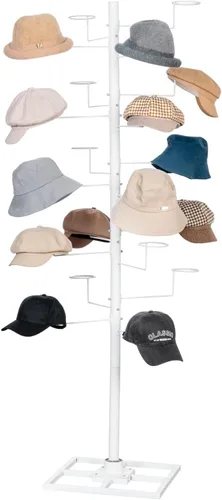 Vista 9 de MyGift Moderno organizador independiente para sombreros, soporte de exhibición de sombrero de vaquero giratorio de 360 grados con 20 ganchos Negro