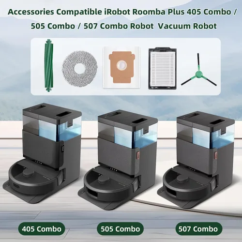 Vista 2 de Paquete de 25 accesorios para iRobot Roomba Plus 405 Combo / 505 Combo / 507 Combo Robot Aspirador, accesorios de repuesto, 2 cepillos principales