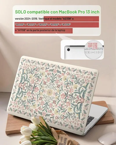 Vista 2 de iCasso Funda para MacBook Pro de 13 pulgadas M2 2025 A2338 Rosa Floral 1-Rosa Boho Floral