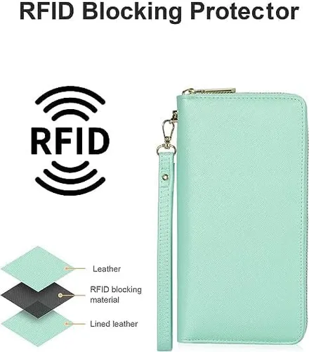 Vista 4 de Chelmon - Monedero para mujer de cuero genuino con bloqueo de señal RFID, para tarjetas de crédito