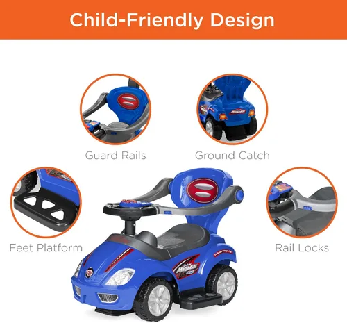 Vista 3 de Best Choice Products Carro de empuje y pedal 3 en 1 para niños, carro de juguete para niños pequeños con mango, bocina y música - Azul