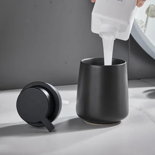 Vista 3 de Dispensador de jabón de manos de espuma de 12 onzas, dispensador de jabón espumoso negro para baño con bomba fácil de presionar, dispensador