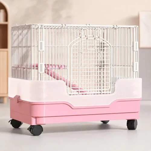 Vista 4 de Small Pet Enclosure Indoor Wire Pet Cage with Base Wipe-Clean, Pink, Double Layer