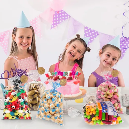 Vista 7 de 100 bolsas de celofán con estampado de patas de perro de mayor capacidad, bolsas de golosinas para perros y gatos con calcomanías, bolsas de dulces