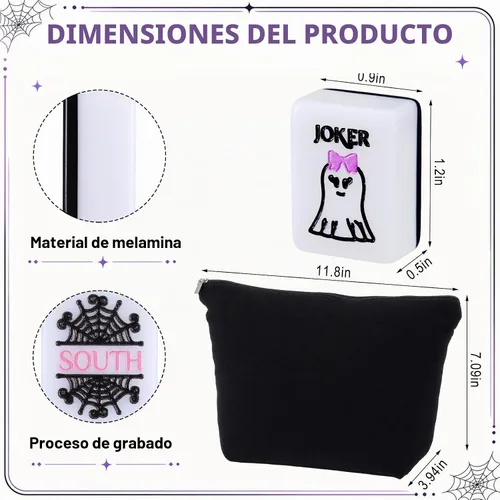 Vista 2 de Hoteam Juego de 160 piezas de mahjong americano de Halloween con bolsa