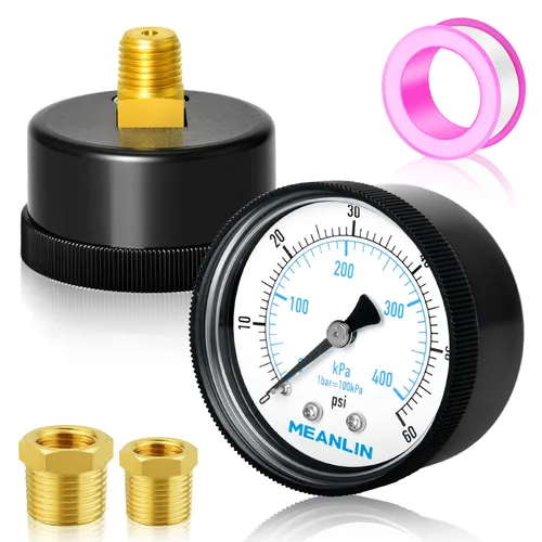 Vista 31 de MEANLIN MEASURE - Manómetro electromecánico de 2" de esfera con cara, NPT de 1/4 de pulgada, para bomba de pozo, con bujes hexagonales NPT de 1/2