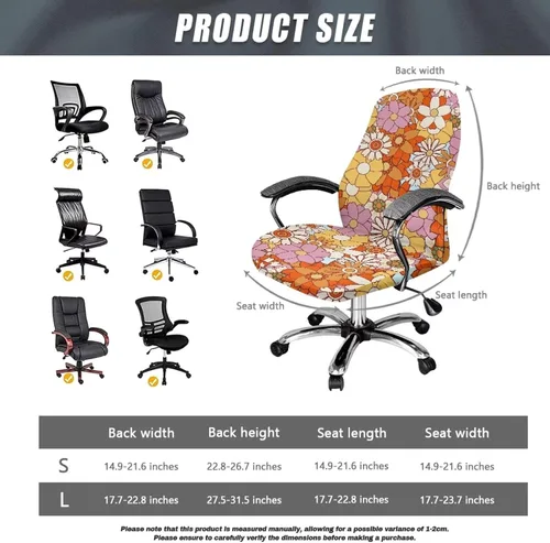 Vista 6 de Xoenoiee Fundas para silla de oficina con estampado de flores hippie y 80S, fundas elásticas para silla de computadora, fundas universales