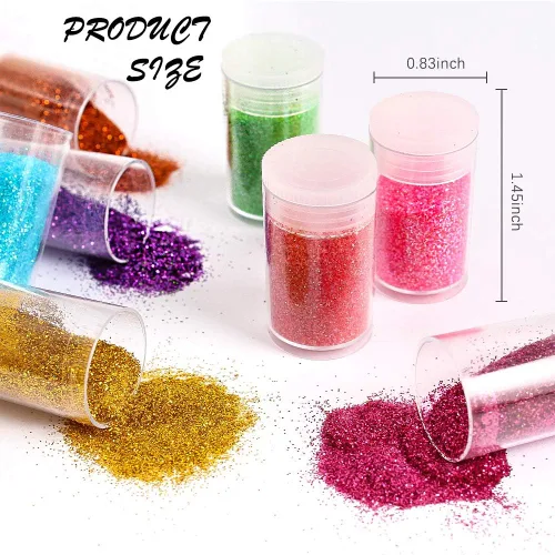 Vista 3 de Brillantina extrafina, juego de 24 colores cosméticos para arte de uñas, manualidades de resina, dispensador de polvo de brillantina suelta