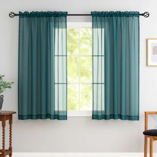 Vista 46 de MYSTIC-HOME Juego de cortinas de niveles transparentes blancas para cocina de 24 pulgadas de largo, tratamiento de cortinas para ventanas pequeñas