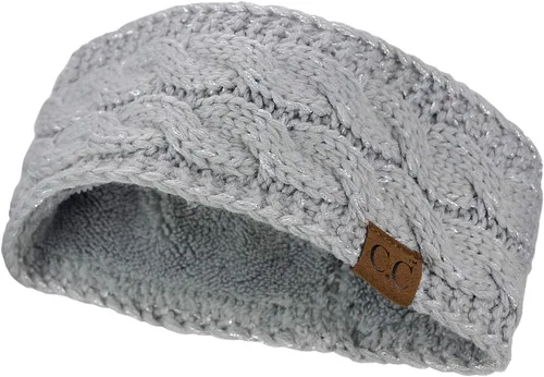 Vista 120 de C.C Cintillo elástico suave con punto trenzado para invierno, con forro mullido para el pelo, para calentar las orejas Negro