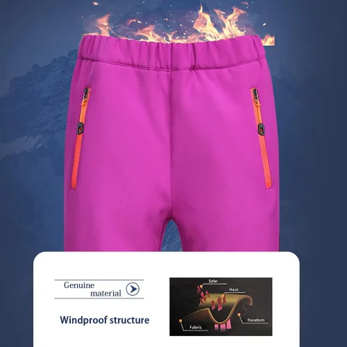 Vista 2 de Toomett Pantalones cargo de nieve para niños, niñas y niños al aire libre con forro polar suave Shell senderismo pesca esquí pantalones aislados