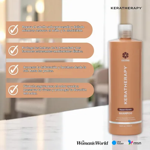 Vista 4 de KERATHERAPY KeratinFIXX Champú reparador con infusión de queratina, 33.8 onzas líquidas, 33.8 fl oz – Champú reparador para cabello seco, dañado