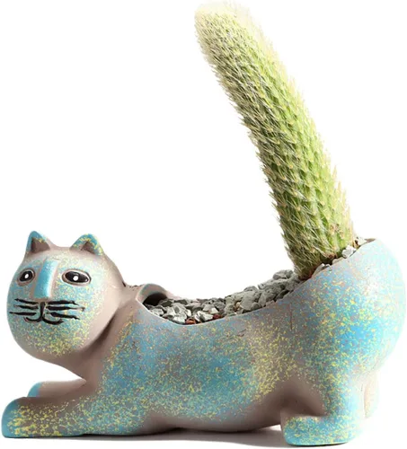 Vista 7 de DIYOMR Macetero de animales para suculentas, macetas de cerámica para gatos, contenedores de cactus o plantas para decoración del hogar, oficina