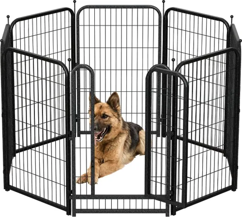Vista 17 de Corralito de metal para perros, 24 pulgadas de altura, 16 paneles, valla ideal para perros grandes, medianos y pequeños, para interiores