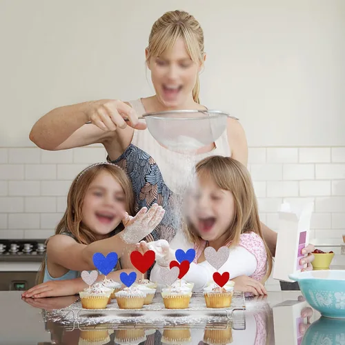 Vista 7 de 30 piezas de decoración para cupcakes con diseño de corazón con purpurina para cupcakes, boda, compromiso, despedida de soltera, decoración de Azul