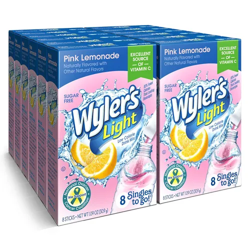 Vista 19 de Wyler's Light Paquetes de polvo Singles to Go, mezcla de bebida de agua, paquete variado de 40 unidades, limonada rosa, fresa y arándanos, sin