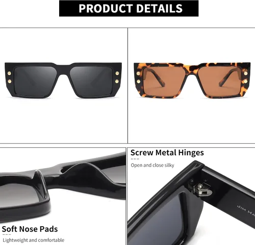 Vista 5 de JIM HALO Gafas de sol rectangulares para mujeres y hombres, lentes de conducción polarizados retro de los años 90, estilo vintage, marco cuadrado