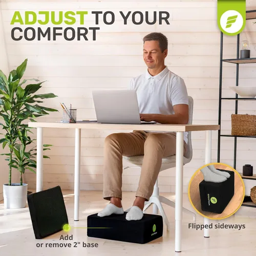 Vista 3 de ErgoFoam Reposapiés XL para debajo del escritorio en el trabajo para taburetes y sillas altas, respaldado por quiropráctico, reposapiés ajustable 2