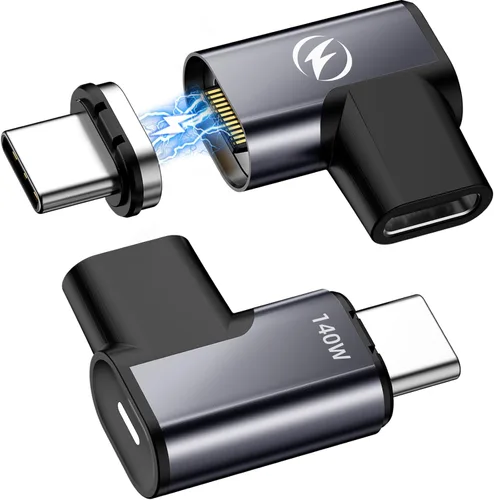 Vista 9 de HanCenDa Adaptador magnético USB C de 90 grados, 2 unidades, adaptador USB C magnético de ángulo recto con transferencia de datos de 40 Gbps PD 140
