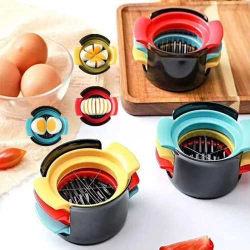 Vista 6 de Cortador de huevos de acero inoxidable 4 en 1 para huevos duros, frutas y más, cortador de huevos sin esfuerzo para ensaladas, sándwiches, tablas