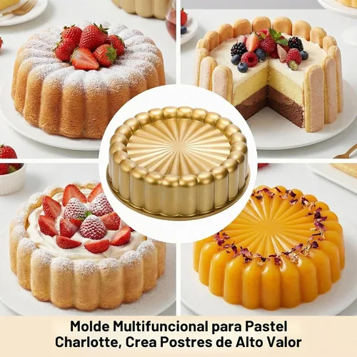 Vista 8 de Goaste Charlotte Cake Pan de 9.5 pulgadas, molde acanalado reutilizable, aluminio antiadherente con forma de flor para queso, chocolate, tarta