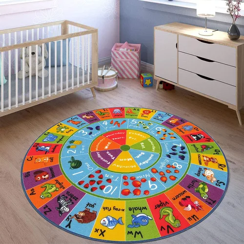 Vista 5 de HEBE Alfombra de juego para niños, 4 pies, con números del alfabeto ABC, alfombra educativa para niños, alfombra lavable para gatear bebé, alfombra