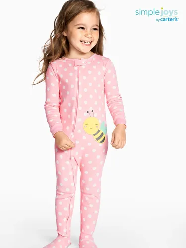 Vista 2 de Simple Joys by Carters - Pijama de algodón con pies ajustados para niñas pequeñas y bebés paquete de 3